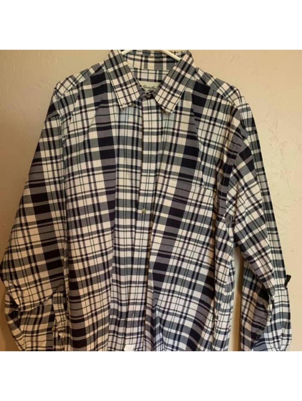 Eddie Bauer Men's Plaid Button-Up Shirt XL Black White Cotton